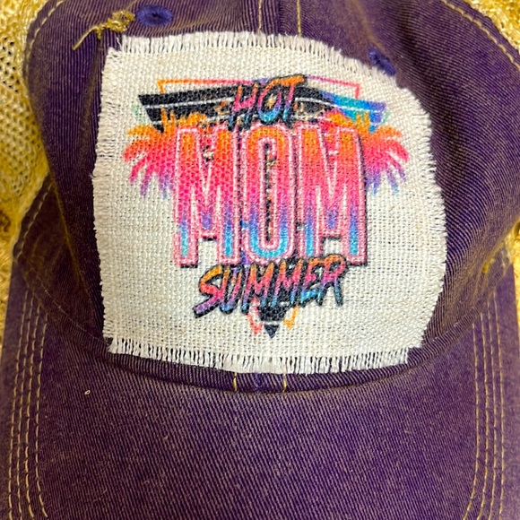 Hot mom, Summer, handmade patch on purple distressed hat - Picture 3 of 4